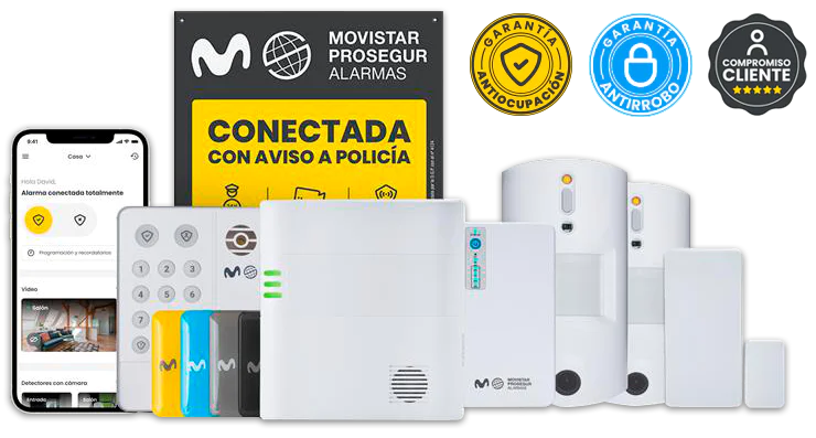 Kit Movistar Prosegur Alarmas en Llagosta (La) con panel, detectores, sensores magnéticos, sirena y placa disuasoria